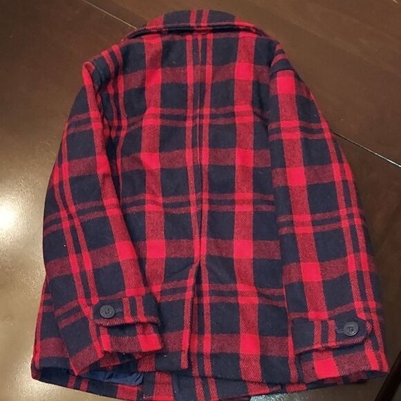 Janie and Jack Red Navy Plaid Peacoat Sz 3 - 4 - Picture 4 of 6